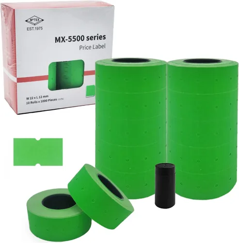 Miniatura 21 de Motex 1 línea en blanco - 10,000 etiquetas verdes en blanco para pistolas de precio y fecha, compatibles con MX-5500 y pistolas Perco de 1 línea