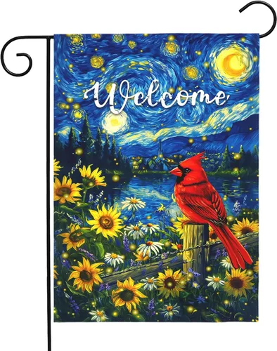 Miniatura 30 de Bandera de jardín de Halloween, bandera de jardín de calabaza Van Gogh, banderas de jardín, artes, cielo nocturno estrellado, luna, bandera