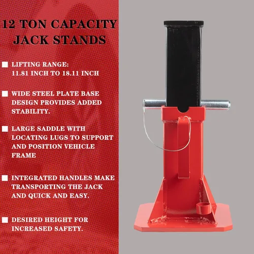 Miniatura 2 de 12 toneladas (26,400 lbs) soportes de gato de pinza profesional resistente para autos con bloqueo, altura ajustable hasta 18" para apoyar camiones