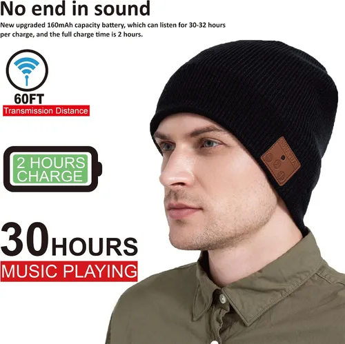 Miniatura 2 de Gorro de lana merino con Bluetooth, estéreo HD, 30 horas de tiempo de reproducción, micrófono integrado, regalo electrónico de Navidad