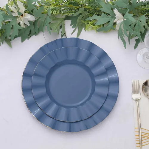 Miniatura 16 de Tableclothsfactory Paquete de 10 platos redondos de plástico negro de 6 pulgadas para ensalada de postre, platos desechables con borde ondulado