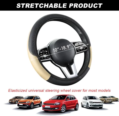 Miniatura 2 de DXNQ Funda para volante de automóvil, 15 pulgadas de fibra de carbono con costuras de piel, protector de volante de color, antideslizante, elástica
