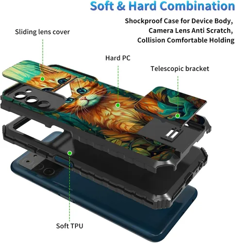 Miniatura 751 de Funda para Samsung Galaxy S22 Ultra 5G, Galaxy S22 Ultra con cubierta de cámara deslizante, funda resistente de doble capa con función atril Black