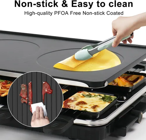 Miniatura 4 de Parrilla de Mesa Raclette, Parrilla Interior para Barbacoa Coreana Eléctrica Plancha Eléctrica 2 en 1 Antiadherente con 8 Bandejas para Queso