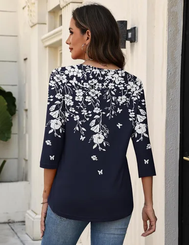 Miniatura 4 de Zeagoo Camisetas de manga 3/4 para mujer, cuello en V, blusa casual elegante, camisetas básicas 2026, ropa de moda S-2XL