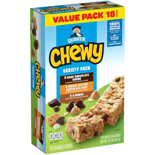 Quaker Barras de Granola Crujientes, Paquete Variado, contiene 18