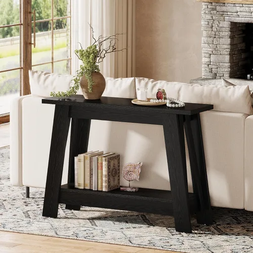 Miniatura 3 de Tribesigns Mesa consola de granja de 41.3 pulgadas, mesa de entrada de madera de 2 niveles con almacenamiento, rústica estrecha detrás del sofá
