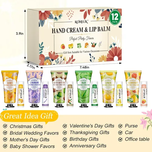 Miniatura 5 de KONEUK Paquete de 12 cremas de manos a granel y bálsamo labial para mujeres, regalos del día de la madre, regalos de agradecimiento para profesores
