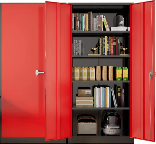 Miniatura 8 de Greenvelly Armario de almacenamiento de metal con cerradura, gabinete de almacenamiento cerrado negro de 72 pulgadas con 2 puertas y 4 estantes