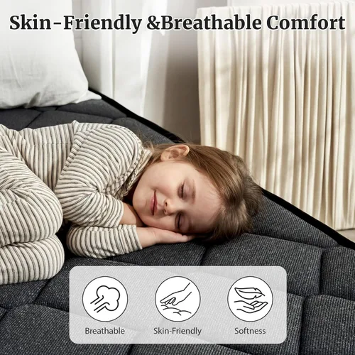 Miniatura 3 de Sunny Heart Colchón híbrido de espuma viscoelástica de 10 pulgadas, resortes embolsados para alivio de presión y apoyo cómodo, aislamiento
