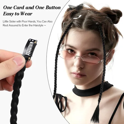 Miniatura 4 de KALLORY 4 extensiones de cabello trenzado con clip, largo frontal y flequillo, 19.68 pulgadas, trenzas sintéticas para mujeres y niñas