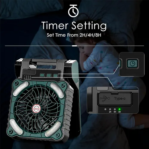 Miniatura 6 de Sendowtek Ventilador de batería portátil para acampar con panel solar, ventilador recargable de 10400 mAh con temporizador, luz LED, pequeños