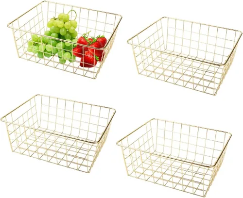 4 cestas de almacenamiento de alambre para cocina, contenedor de metal para el hogar, organizador de almacenamiento con asa para despensa, estante,