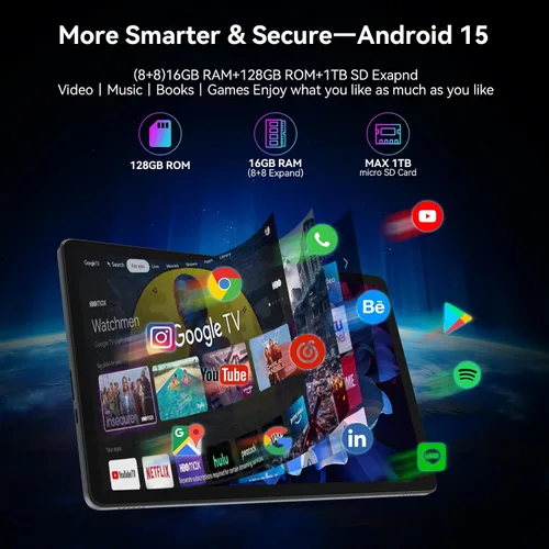 Miniatura 3 de Tablet de 11 pulgadas versión 2026, tabletas Android 15 con teclado, 16 (8+8) GB de RAM 128 GB ROM 1TB Expand, tableta WiFi 2.4G/5G con BT 5.0