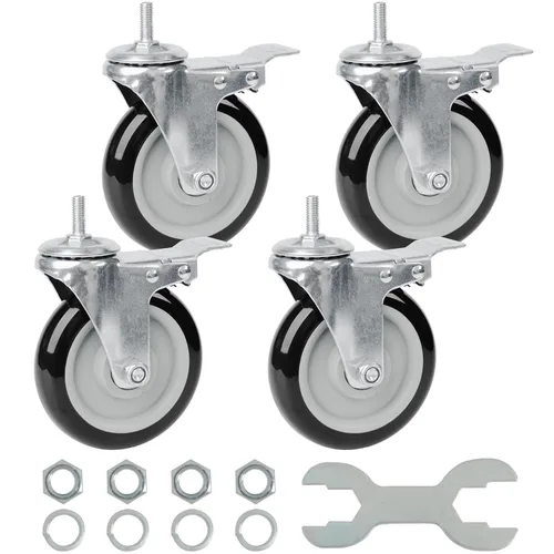 Miniatura 21 de Finnhomy Ruedas giratorias roscadas resistentes de 2 pulgadas, 1/4 pulgadas a 20 x 1 con freno, juego de 4 para estantes de alambre, ruedas lisas