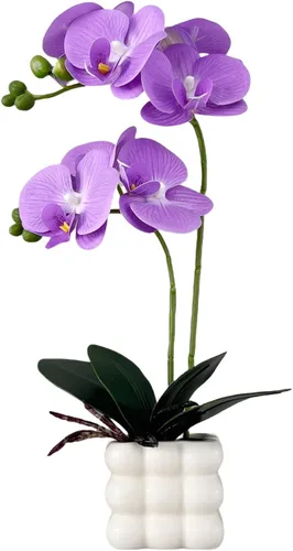 Miniatura 10 de Orquídeas artificiales Floreros de plata, orquídeas artificiales, orquídea naranja, altura 20 pulgadas