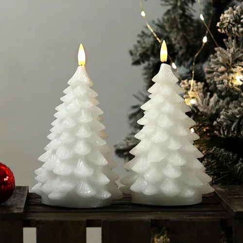 Miniatura 5 de LUSHARBOR Velas sin llama con temporizador remoto, paquete de 2 velas LED que funcionan con pilas, velas LED de cera real, decoración de Navidad