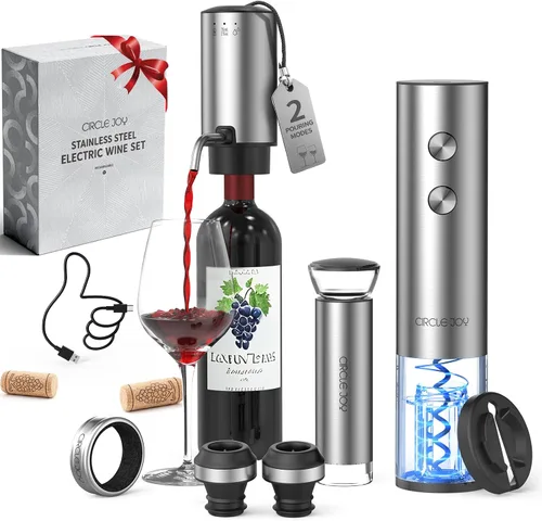 Miniatura 7 de CIRCLE JOY Aireador de vino eléctrico con base de almacenamiento, sacacorchos y tapón de vino al vacío, regalo de elefante blanco para amantes