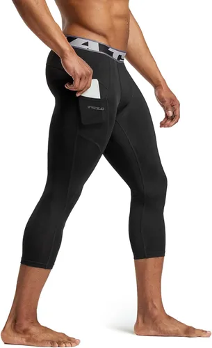 Miniatura 2 de TSLA Pantalones de compresión 34 para hombre, mallas de entrenamiento para correr, leggings atléticos capri de secado fresco, capa base de yoga