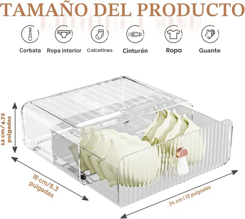 Miniatura 6 de Neprock Organizador de cajones de ropa interior, organizador apilable de brasier para armario, caja de almacenamiento de 1 celda de acrílico
