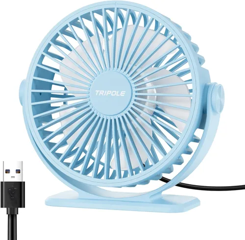 Miniatura 14 de TriPole Ventilador de escritorio con USB, ventilador pequeño portátil de 3 velocidades con brisa fuerte ajustable, mini ventiladores personales