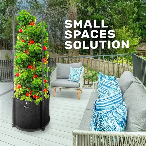 Miniatura 7 de Outland Living Maceta grande para tomates con enrejado de metal de 68 pulgadas, maceta de tela de 20 galones con drenaje, jaulas altas para trepar