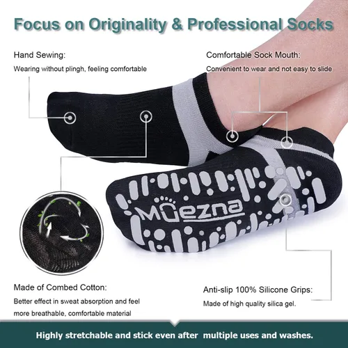Miniatura 20 de Muezna Calcetines de yoga antideslizantes para mujer, antideslizantes, para pilates, barras, calcetines de hospital con agarres, talla 5-10