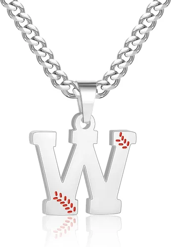 Miniatura 69 de Avotto Collar de béisbol con letra inicial de la A a la Z para niños y hombres, cadena cubana de acero inoxidable resistente que no se decolora