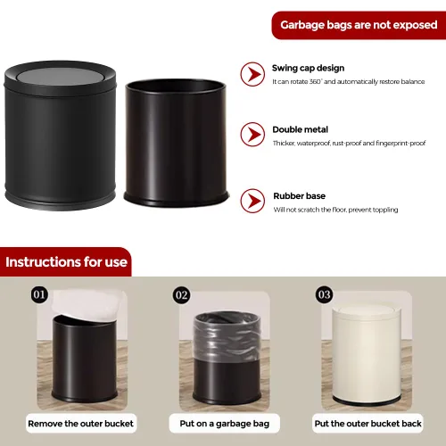 Miniatura 7 de Cubo de basura negro de 10L/2.6 galones con tapa oscilante, cubo de basura para dormitorio con tapa, pequeño cubo de basura para baño, dormitorio