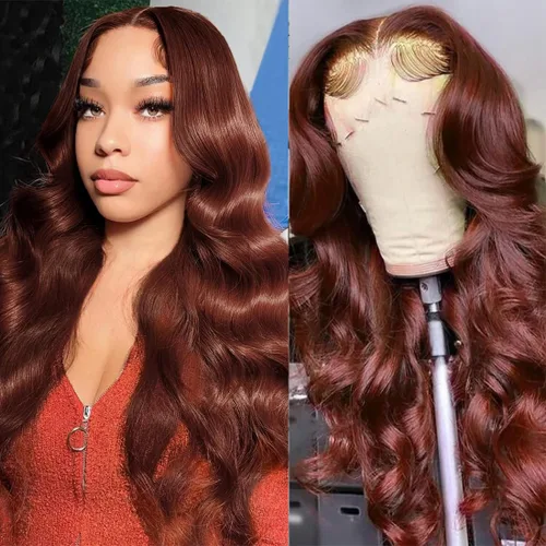 Miniatura 9 de MUPRETTY Pelucas de cabello humano con encaje frontal color burdeos, densidad del 180 %, peluca de encaje frontal de 13 x 4 pulgadas, con cabello
