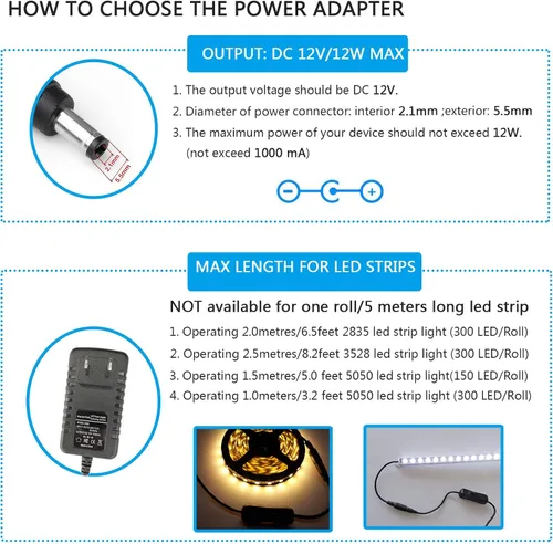 Miniatura 2 de adaptador de fuente de poder CC de 12V, con interruptor ON/OFF para iluminación LED de 12V., negro, AT-12V1A-12W, 12.00watts, 12.00 volts