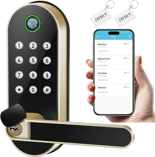 Miniatura 9 de Cerradura inteligente de puerta con huella dactilar, asa y teclado – entrada sin llave Bluetooth para puerta delantera, hogar, niños, invitados