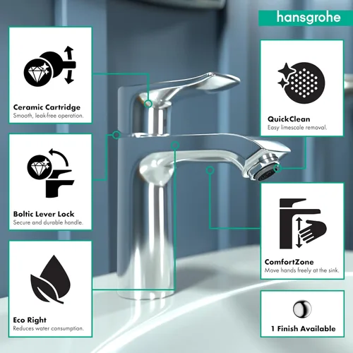 Miniatura 3 de hansgrohe Metris 31204001 - Grifo de lavabo de baño moderno de 1 manija y 7 pulgadas de alto, cromado