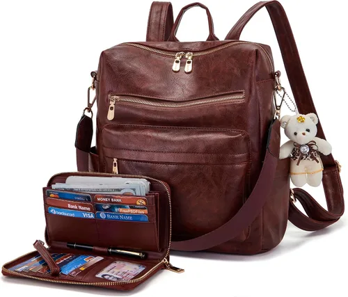 Miniatura 16 de Soperwillton Bolso de mochila para mujer. Bolsos de mano con diseño multiusos. Bolsa de hombro de cuero sintético. Bolsa de viaje. Juego de 2