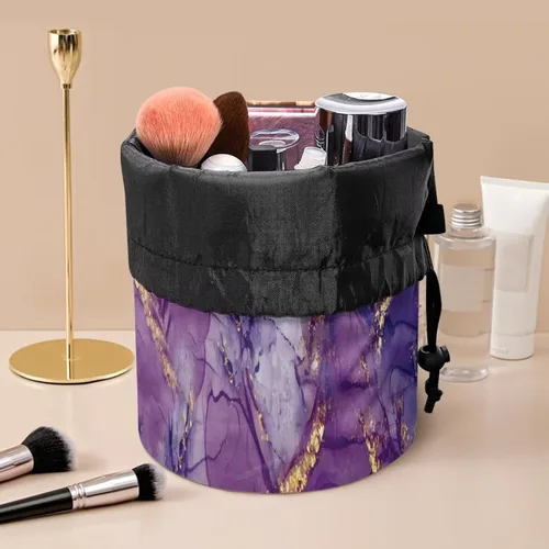 Miniatura 5 de COEQINE Bolsas de maquillaje con cordón, bolsas de gran capacidad para mujeres, bolsas de aseo femeninas para viajes y trabajo, Púrpura