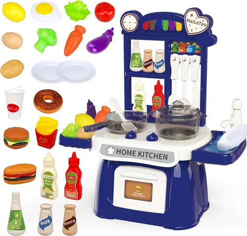 Juego de cocina para niños pequeños con sonido y luz, juego de comida de cocina de simulación, juego de cocina para niños, fregadero de juego con