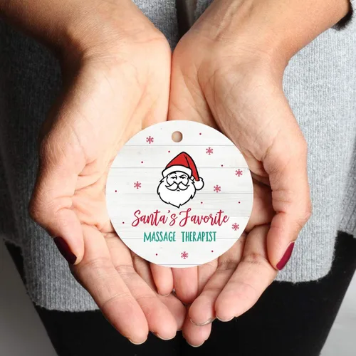 Miniatura 3 de Andaz Press Adorno redondo de metal de Papá Noel, regalo de broma, masajista favorito de Santa, 1 paquete, ideas de regalo de elefante blanco X-Mas