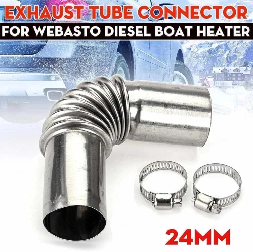 Miniatura 2 de Calentador de aparcamiento diesel de aire de acero inoxidable de 0.945 in Tubo de escape Conector de codo para Webasto Eberspacher Calentador