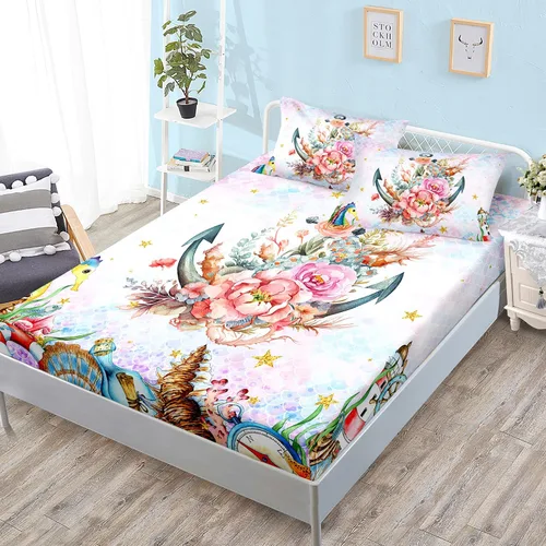 Miniatura 25 de HOSIMA Ropa de cama náutica, sábana bajera ajustable de anclaje de velero, cama individual en una bolsa para niños, decoración de habitación