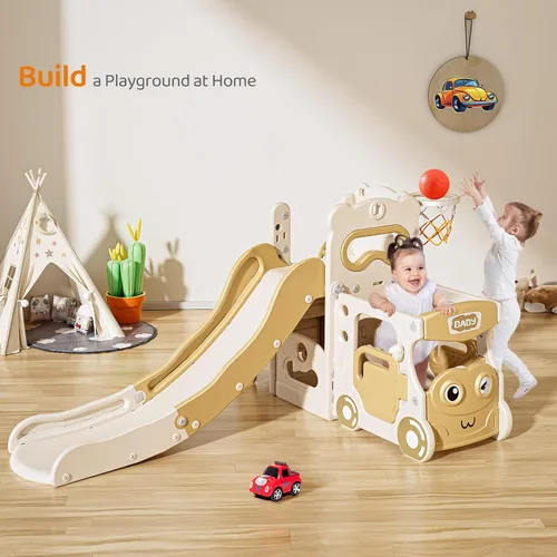 Miniatura 5 de Lischwert Tobogán 5 en 1 para niños, juego de toboganes de interior para niños, juego independiente de tobogán al aire libre, parque infantil