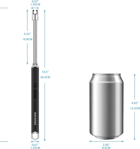 Miniatura 6 de Rayonner Encendedor de velas eléctrico recargable por USB, resistente al viento, encendedor de arco de plasma con cuello flexible para frascos Negro