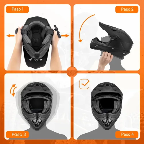 Miniatura 7 de OUMURS Casco de ATV Bicicleta de Tierra para Adultos con Gafas Guantes y Máscara Hebilla de Liberación Rápida Visera Solar Ajustable Casco de Negro