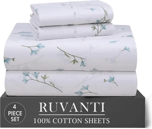 Miniatura 54 de RUVANTI 6 Piezas Sábanas de Algodón - 100% Algodón Natural Suave, Ligeras y Transpirables Sábanas de Percal Crujiente, Sábanas de Cama Tamaño Full