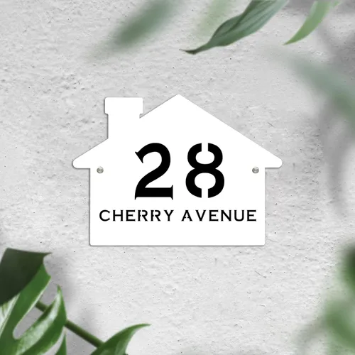 Miniatura 4 de Letrero de número de casa con forma de casa contemporánea personalizada con números y nombre de calle, placa de forma de casa, placa de dirección