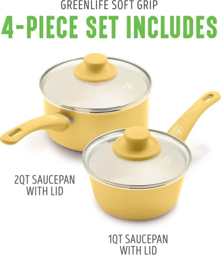 Miniatura 6 de GreenLife Soft Grip - Juego de cacerolas de 1 cuarto de galón y 2 cuartos de galón, cerámica antiadherente saludable, no tóxico, sin PFAS y PFOA
