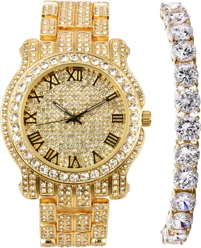 Miniatura 38 de Charles Raymond Bling-ed Out Ultimate Hip Hop Royalty Reloj para hombre con número romano de fácil lectura o indicadores de tiempo de diamantes