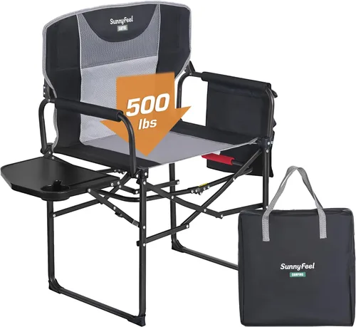 Miniatura 15 de SUNNYFEEL Silla de directores de campamento de gran tamaño de 500 libras resistente, silla plegable portátil con mesa auxiliar, bolsillo para playa