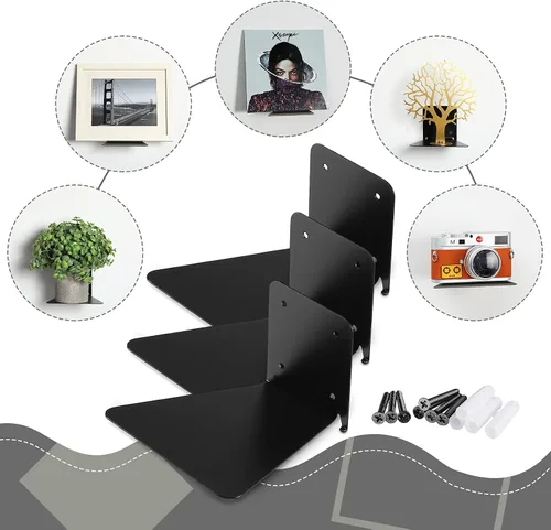Miniatura 6 de Jetec Paquete de 6 estanterías flotantes invisibles montadas en la pared, estantes flotantes resistentes para libros, estantes de metal ocultos