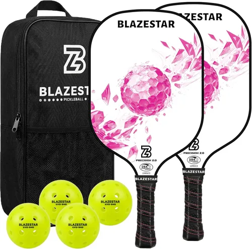 Miniatura 8 de X Blazerstar - Juego de 2 palas de pickleball aprobadas por USAPA, raquetas de fibra de vidrio con 4 bolas duraderas para exteriores y 1 bolsa, Azul