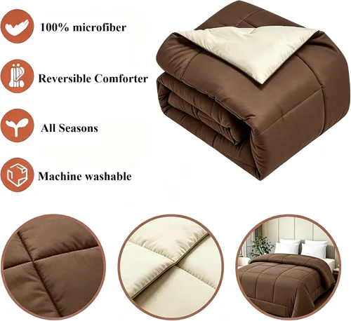 Miniatura 5 de Blue Ridge Home Fashions - Edredón sintético de microfibra para todas las estaciones, relleno de poliéster hipoalergénico, gemelo Chocolate/Khahi